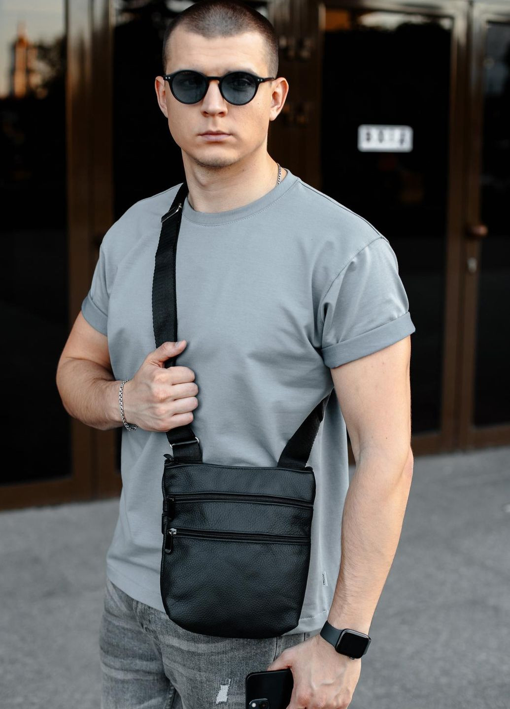 Кожаная сумка-мессенджер через плечо Vishnya (317574246)