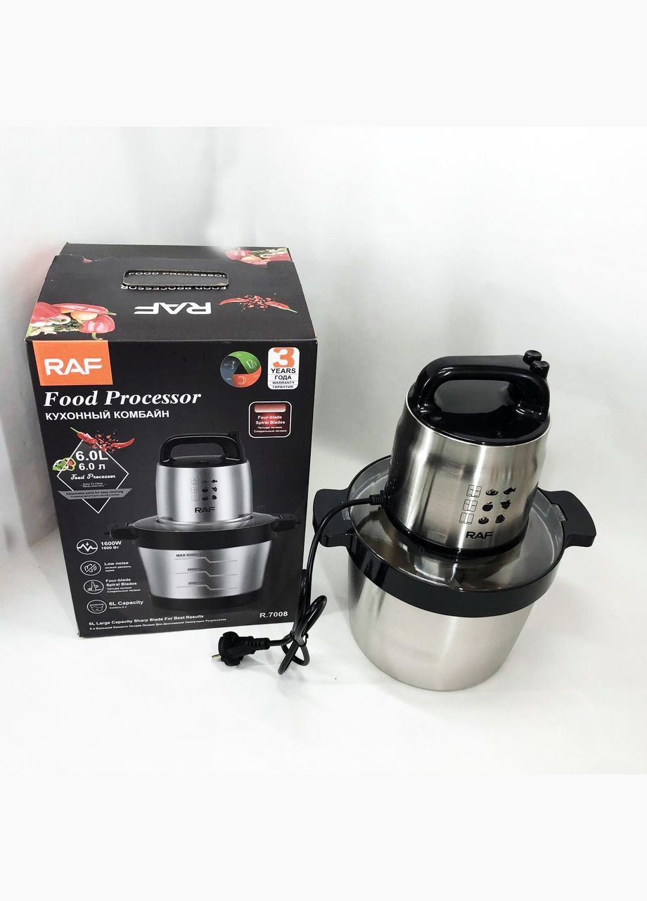 Кухонный блендер-измельчитель R.7008 6 л 1600 Вт, Мощный измельчитель с чашей нержавеющая сталь RAF (364664908)