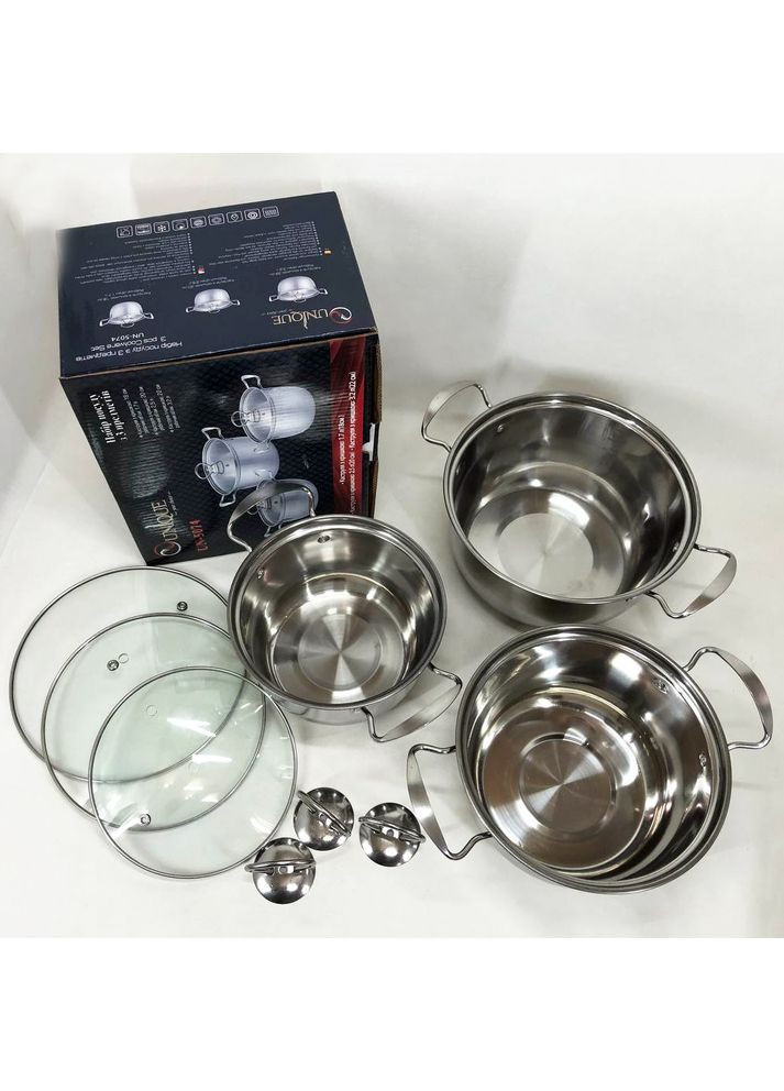 Набор кастрюль из нержавеющая стали с крышками UN-5074, набор посуды для электрических плит Unique (365813130)