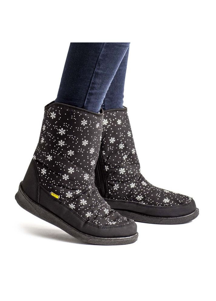 Зимние дутики женские alaska снежинка черные Oldcom с молнией