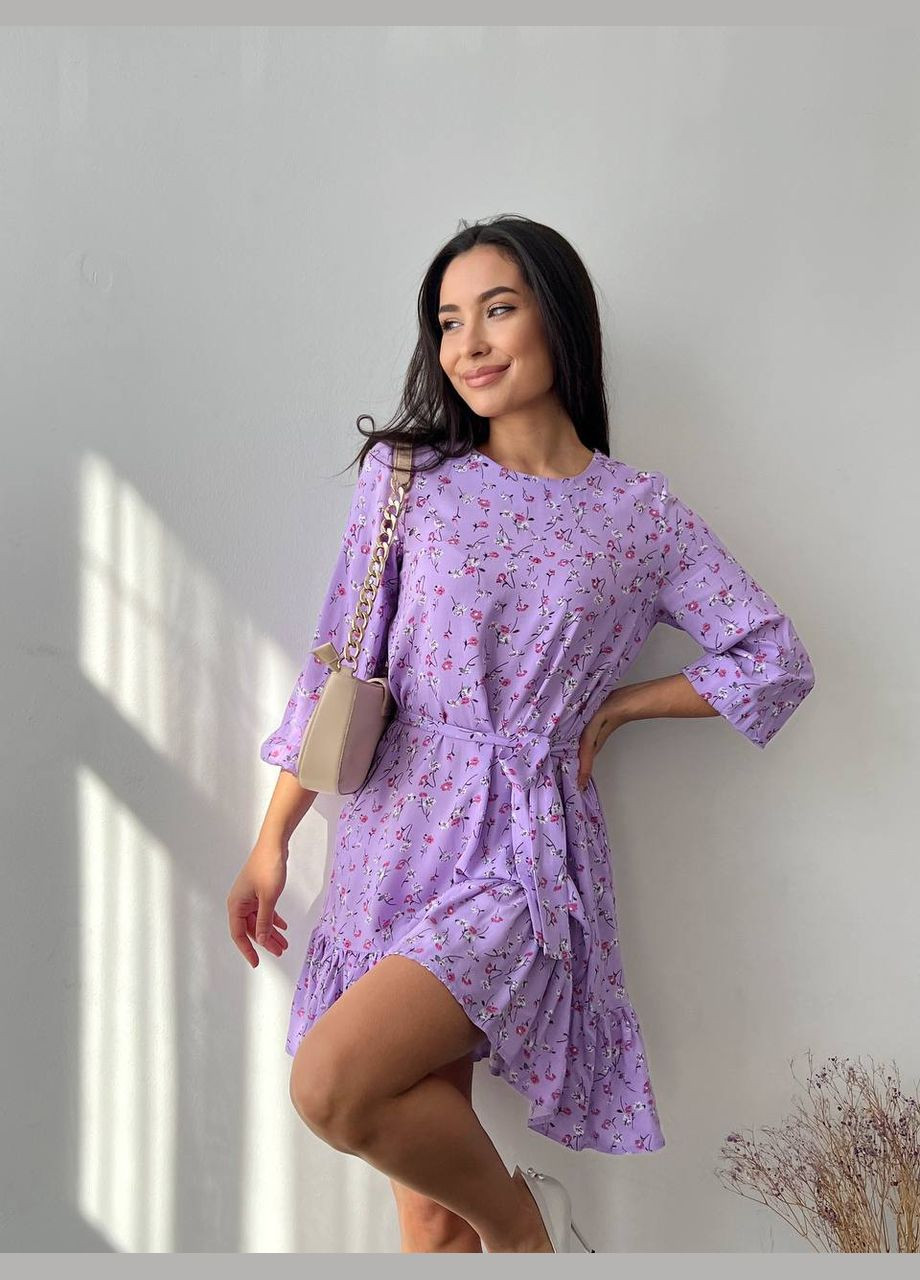 Лавандова легка сукня з поясом Fashion