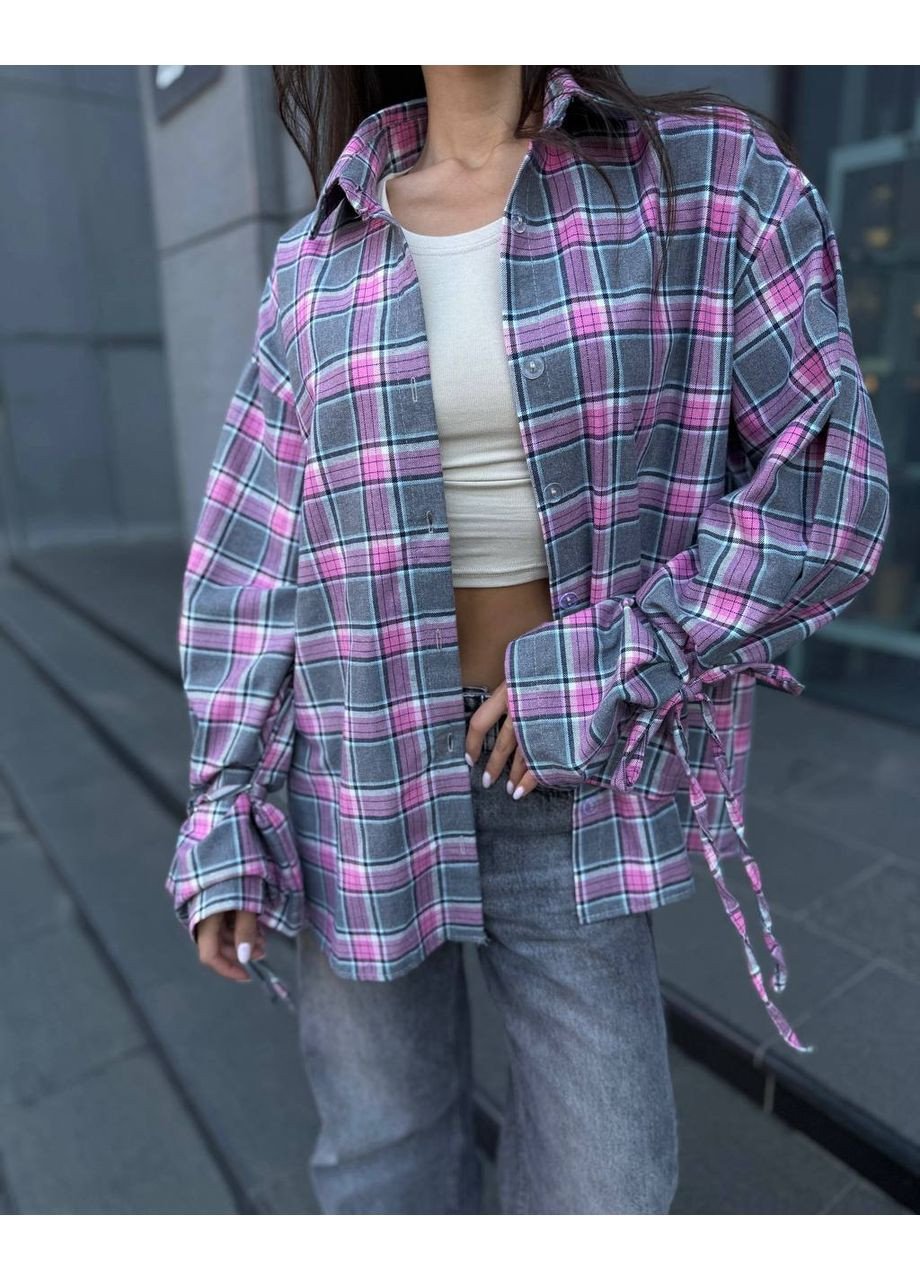 Серая повседневный рубашка в клетку Vione с длинным рукавом