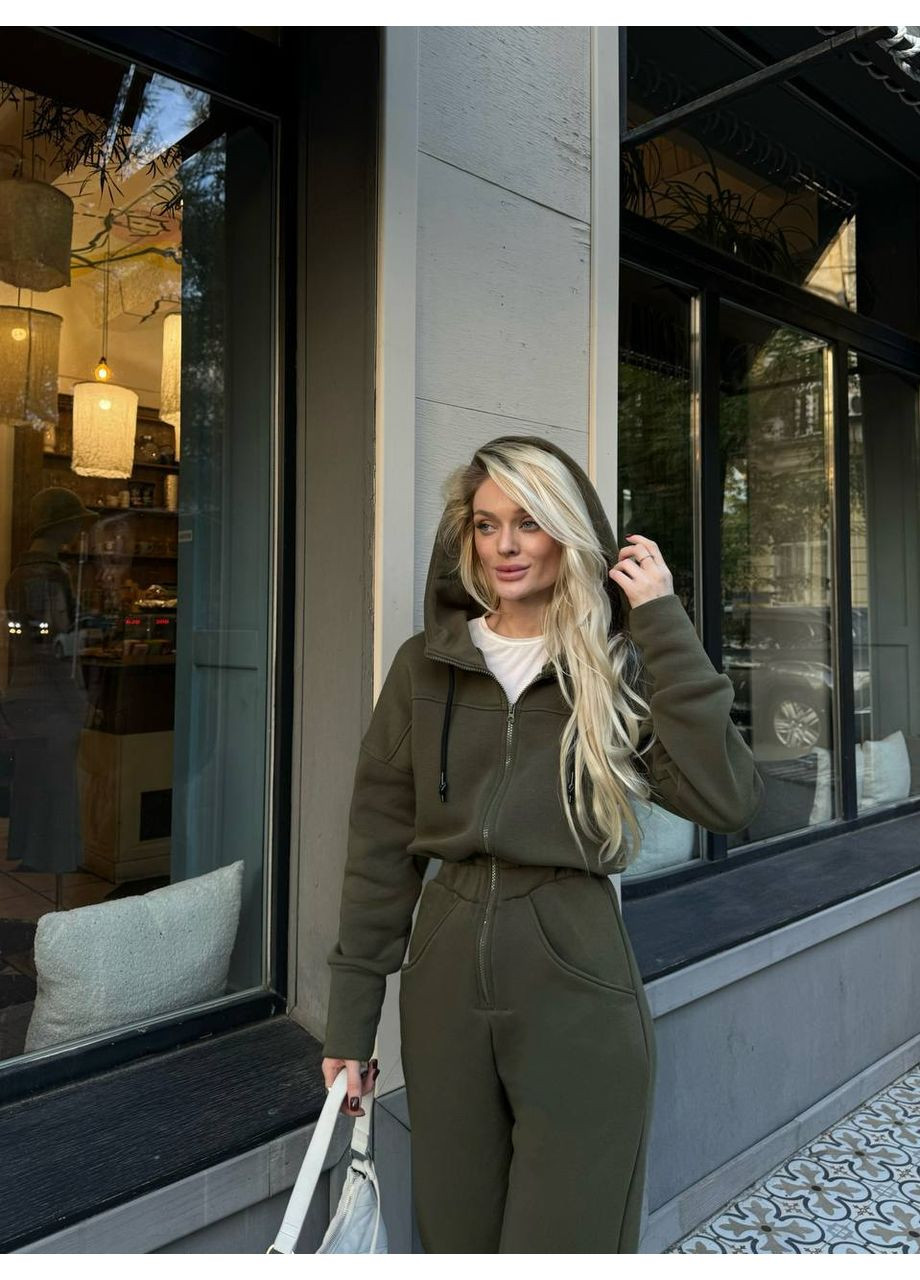 Комбінезон жіночий Україна однотонний хакі повсякденний тринитка з начосом