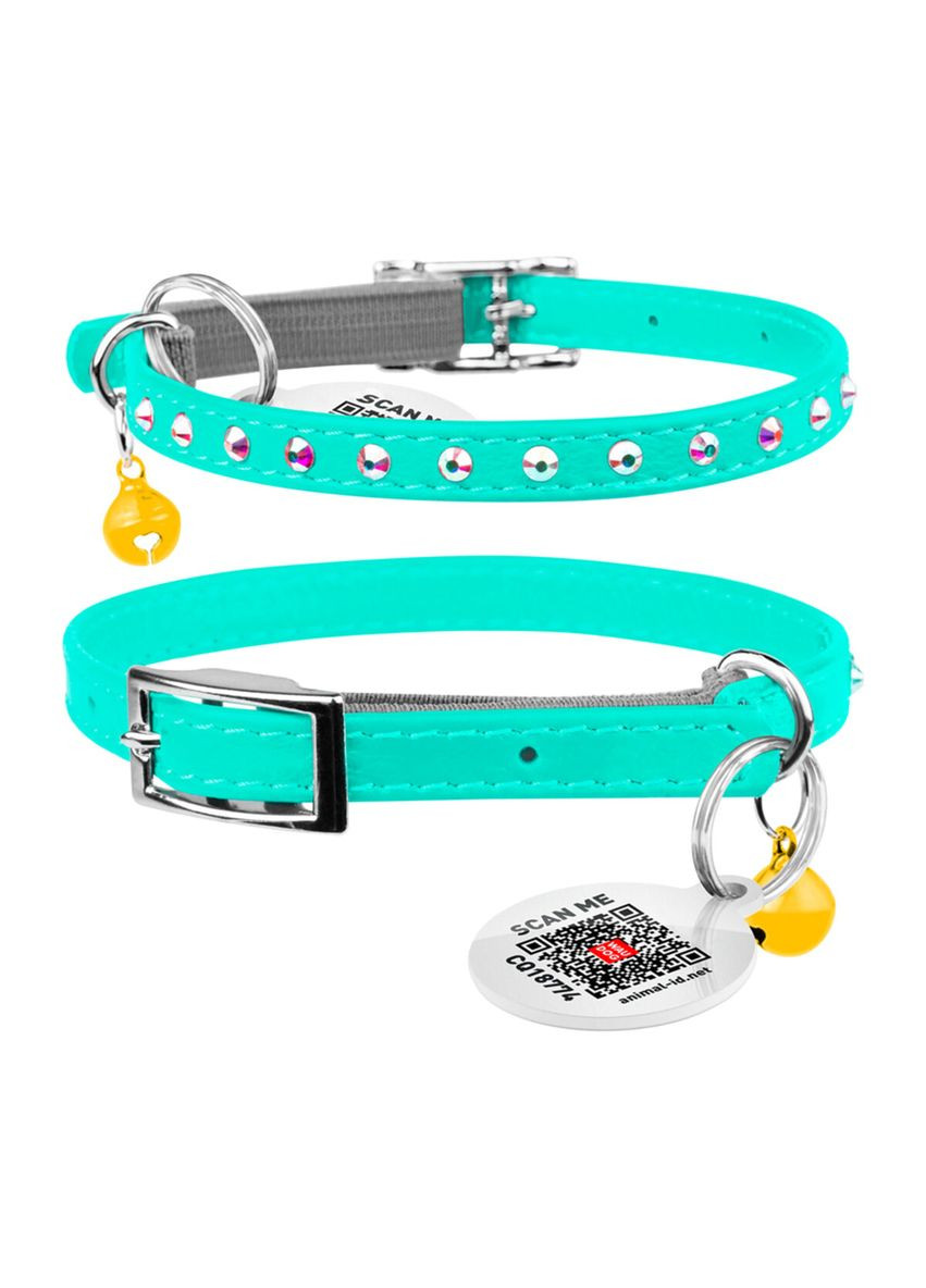 Ошейник Glamour с резинкой, для кошек (ширина 9мм, длина 22-30см) ментоловый WAUDOG (322641828)