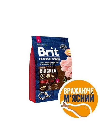 Сухой корм Dog Adult L для взрослых собак больших пород, с курицей, 3 кг Brit Premium (322875166)