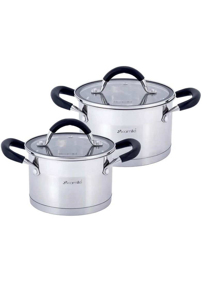 Набор кастрюль из нержавеющей стали 2л и 2.7л с силиконовыми ручками для приготовления пищи cookware Kamille (368990192)