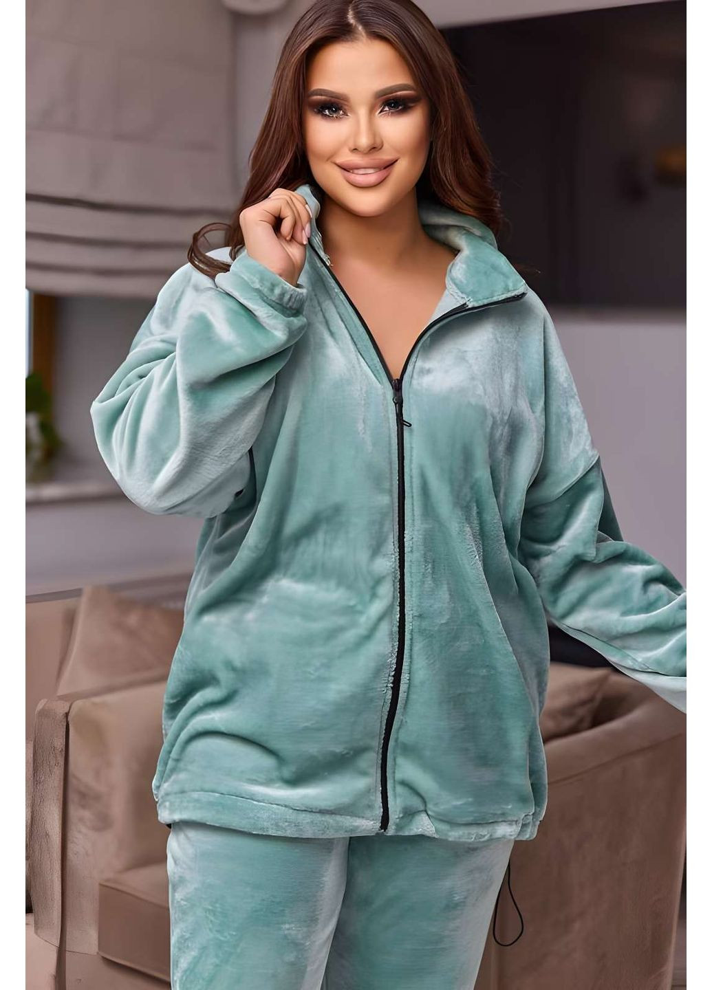 Черная зимняя женская качественная теплая мягкая пижама черная ментолова, теплый домашний костюм кофта и брюки Україна