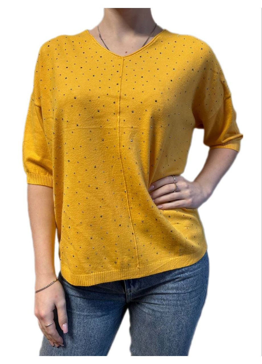 Жовтий демісезонний джемпер с камнями Glam Panic