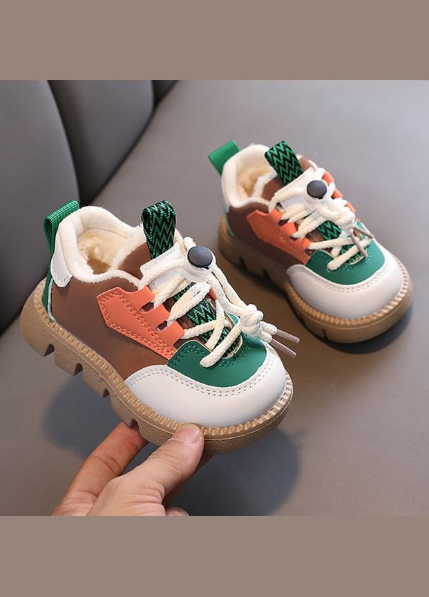 Комбіновані всесезонні кросівки дитячі зимові з коричневими вставками No Brand