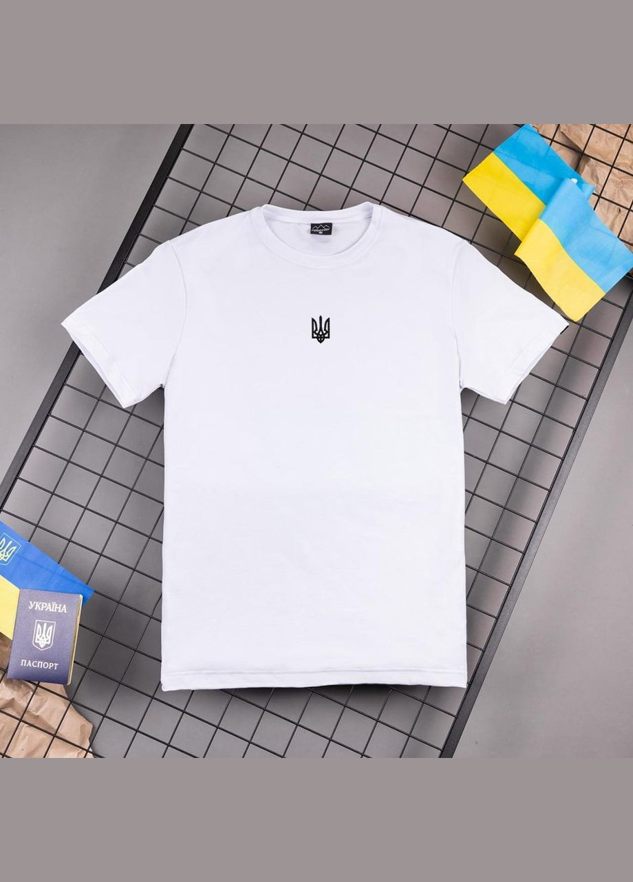 Біла стильна чоловіча футболка з вишитим гербом україни біла з коротким рукавом Freedom