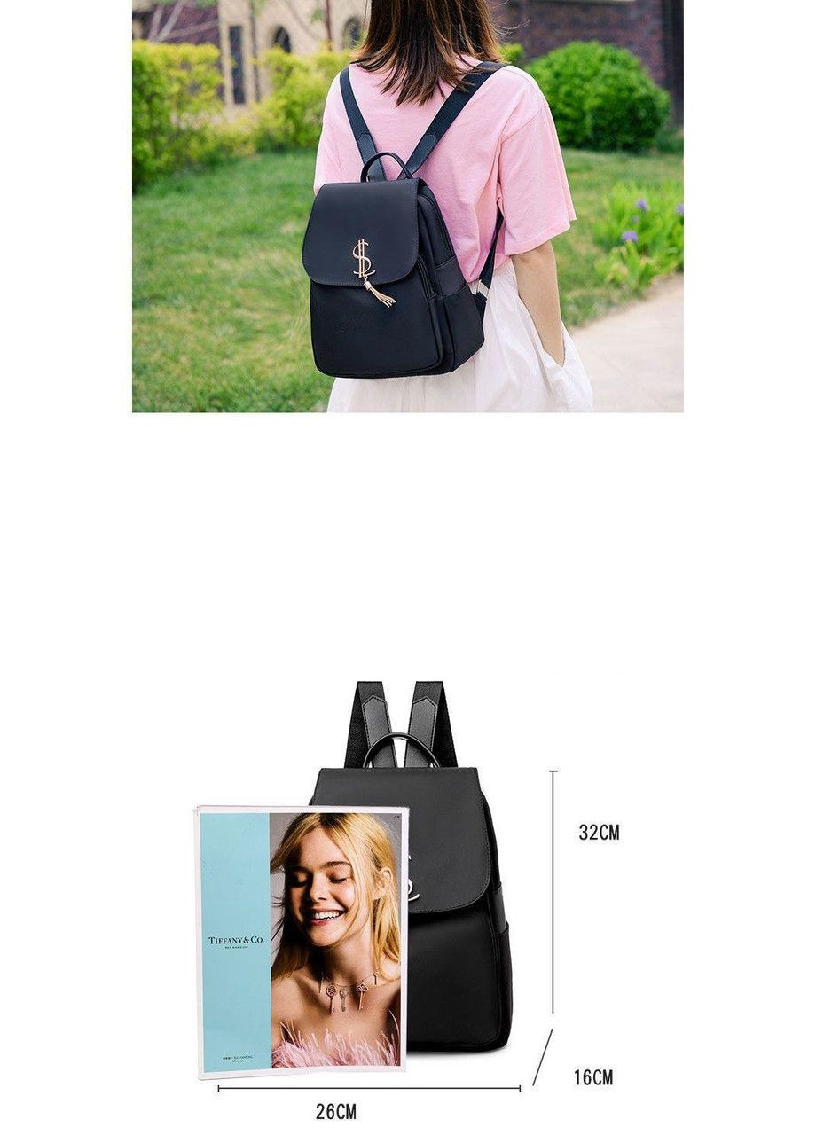Жіночий рюкзак чорний з декоративною кісточкою та знаком $ КиП (277698360)