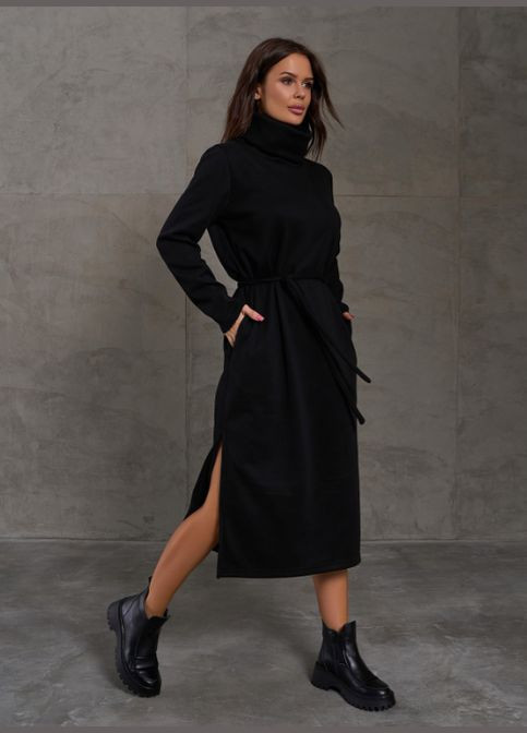 Черное повседневный теплое платье No Brand однотонное