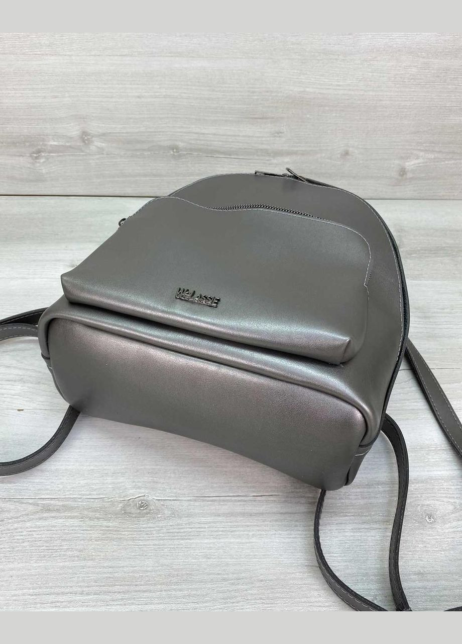 Маленький жіночий рюкзак на 2 відділення декорований ланцюжком «Андрес» з екошкіри кольору металік WeLassie (298920931)