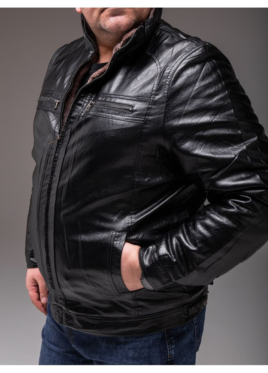 Черная зимняя стильная и тёплая куртка под кожу Vakko