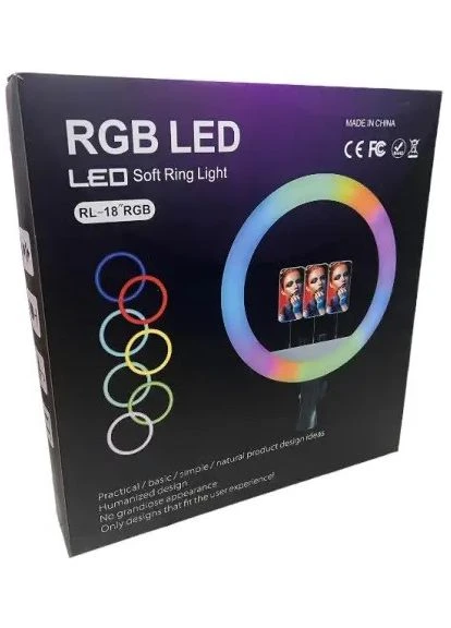 Кольцевая светодиодная LED лампа RIAS RL-18 RGB 45см Разноцветная на 3 держателя с Пультом ДУ (3_04095) No Brand (395882293)