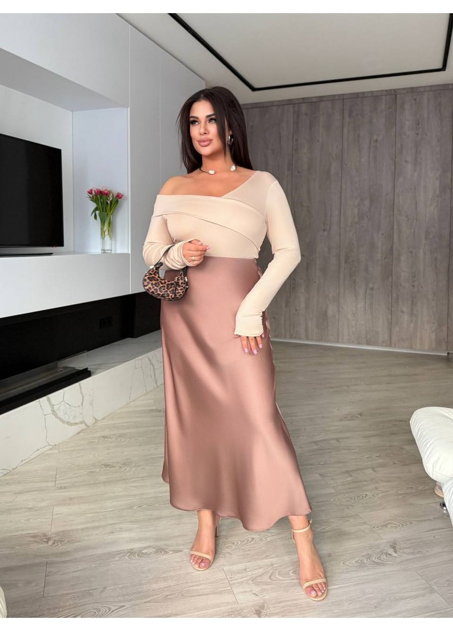 Пудровая праздничный, коктейльный, вечерний, кэжуал однотонная элегантная шелковая юбка Vakko