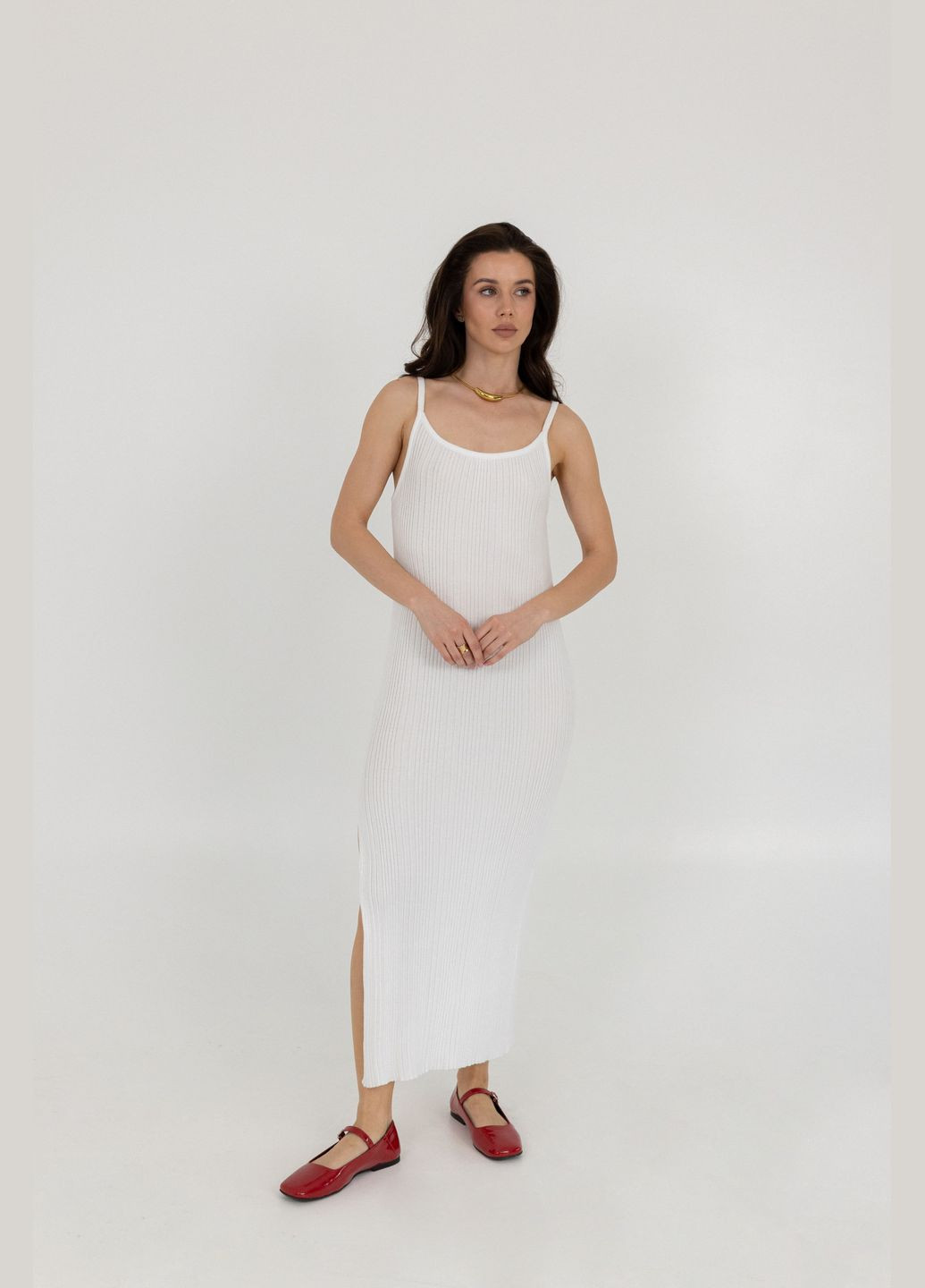 Молочное праздничный, кэжуал, вечернее, повседневный платье меди вязаное в рубчик с разрезом Twice