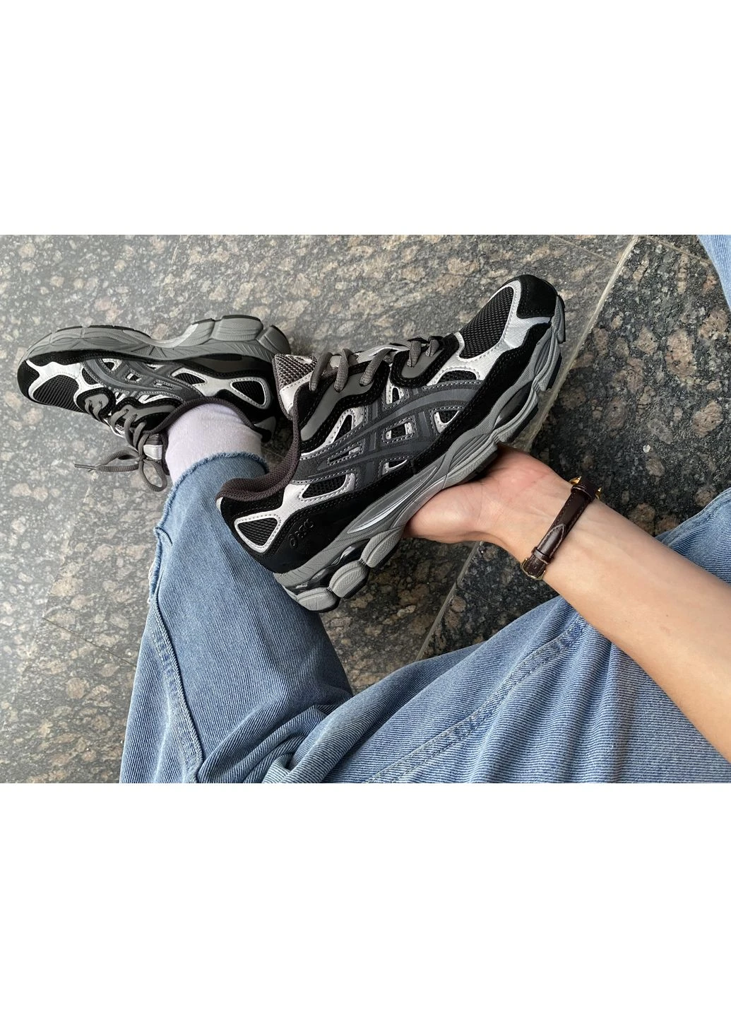 Черные летние кроссовки asics gel-nyc graphite grey/black асикс гель нюк No Brand