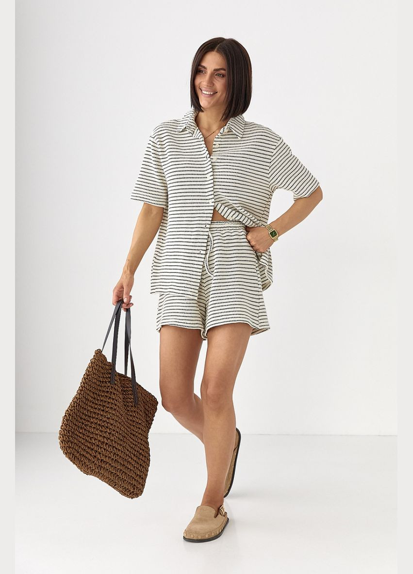 Вязаный костюм в полоску с рубашкой и шортами Lurex Костюм-двойка (334016733)