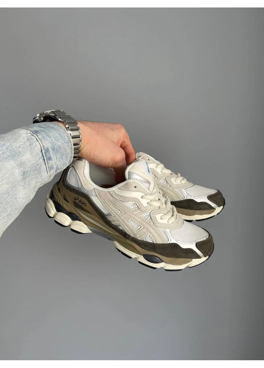 Кроссовки женские и мужские Asics Gel-NYC white grey brown | Асикс Гель-НЮК белые серые коричневые No Brand белые демисезоны (355888612)