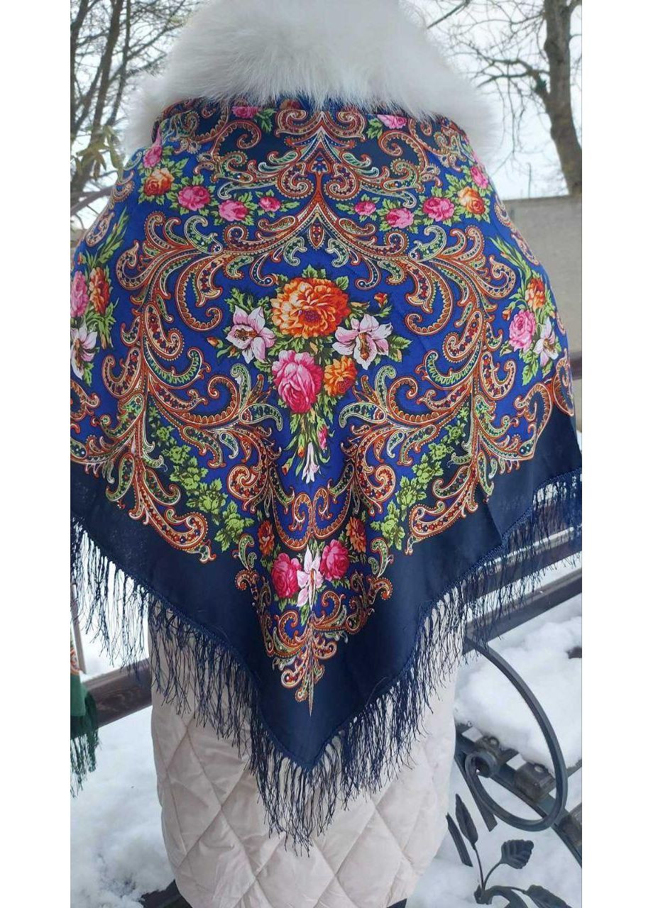 Українська хустка на Різдво, 110см плюс торочки, темно-синя хустка No Brand (371655242)