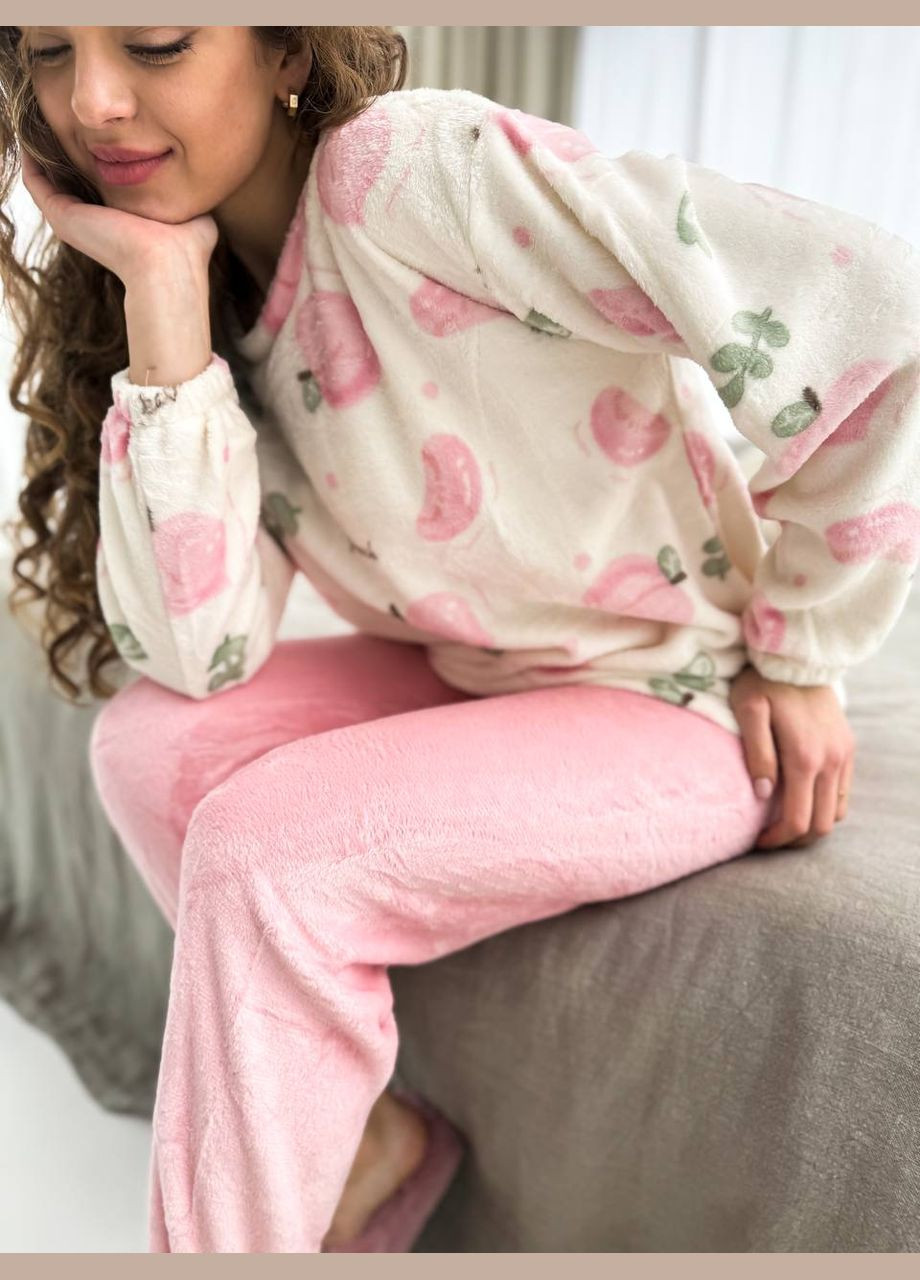 Розовая всесезон женская теплая пижама кофта и штаны кофта + брюки No Brand
