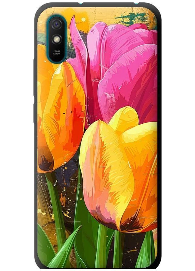 TPU черный чехол 'Нарисованные тюльпаны' для Endorphone Xiaomi Redmi 9A (282929617)