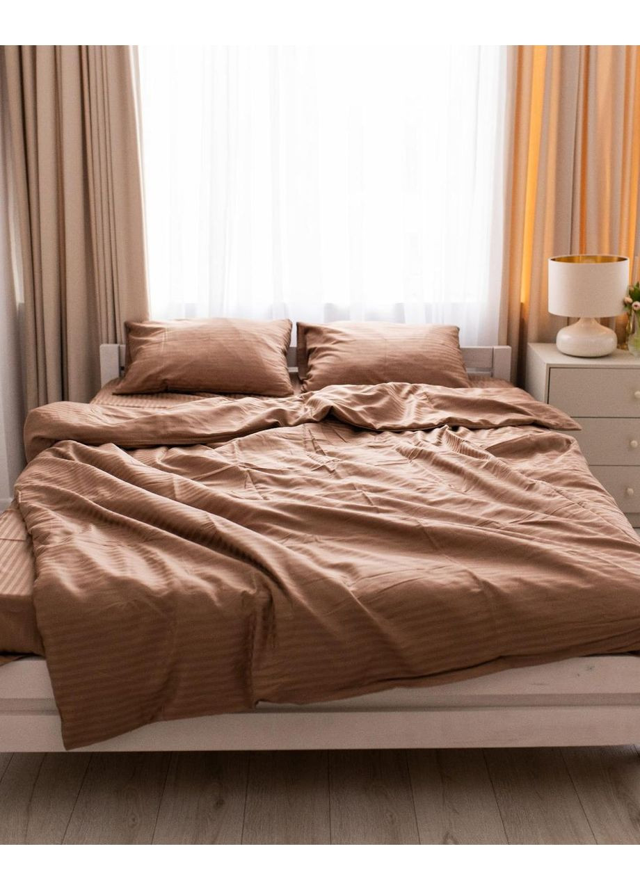 Постельное белье Карамель страйп сатин PREMIUM Двуспальный размер, наволочки 70/70 No Brand (364218367)