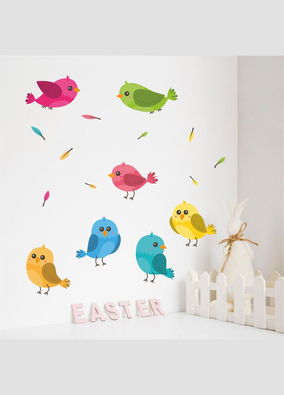 Вінілова інтер'єрна на стіну, шпалери та інші поверхні "Птахи. Різнокольорові птахи" Кавун наклейка (316189541)