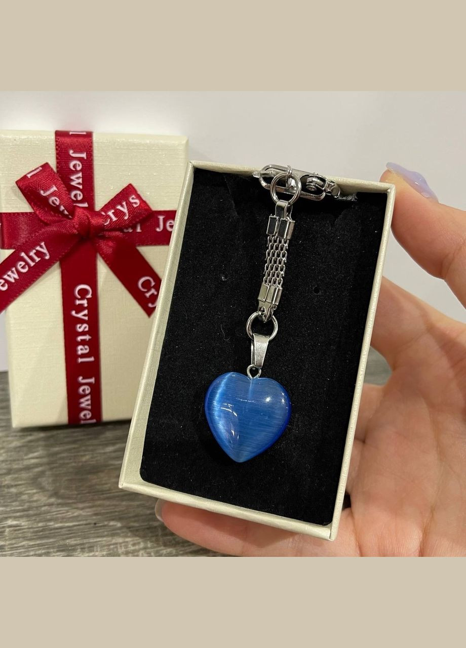 Кулон с натуральным камнем Улексит кошачий глаз в форме сердца на брелке в подарочной коробочке No Brand (331291767)