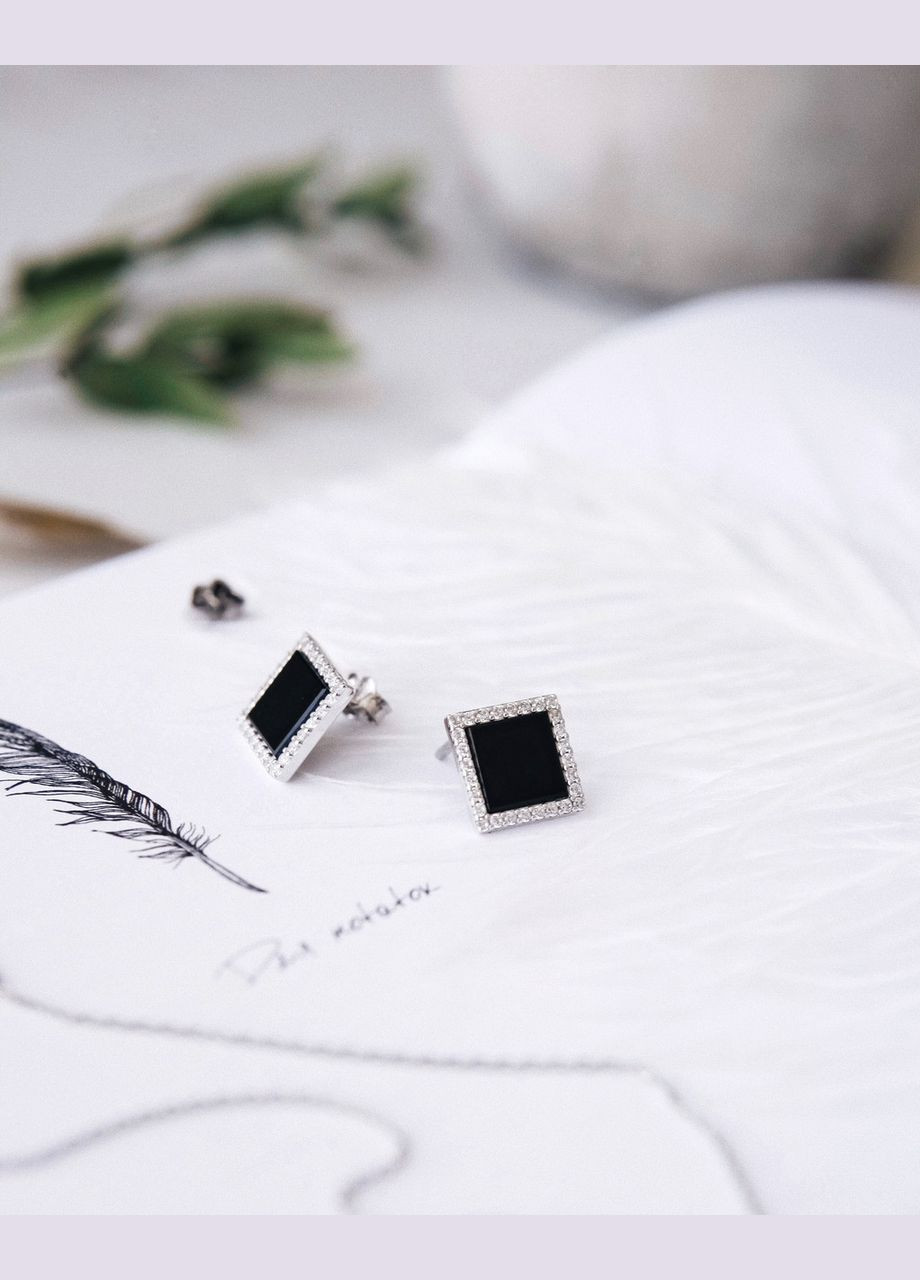 Серебряные серьги с топазом и фианитами. Каштан (342335254)