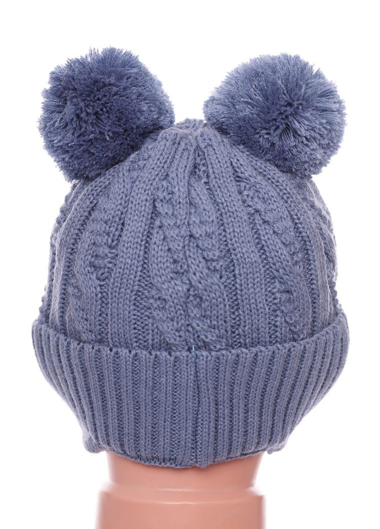 Шапка з бубонами в'язка на трикотажі для хлопчика синьо-сіра 3м+ (50257) BABYKROHA (317042810)