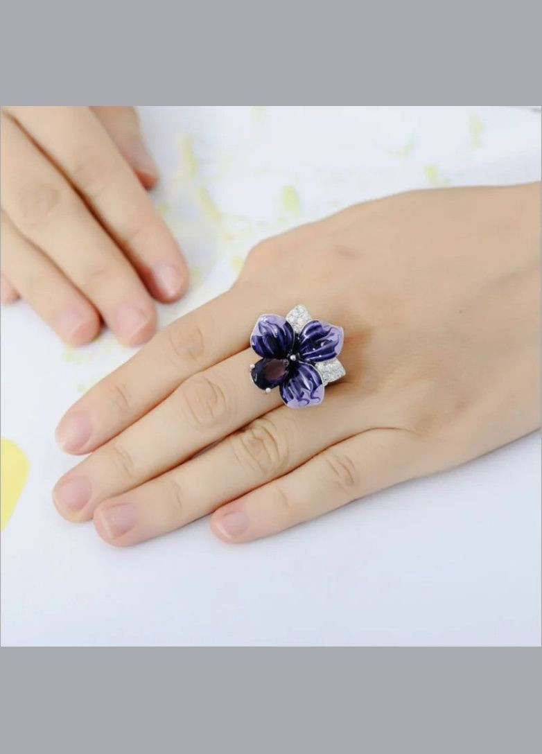 Каблучка жіноча шикарна фіолетова квіткакільце у вигляді квітки з фіолетовим каменем і білими фіанітами р 20 Fashion Jewelry (285110863)