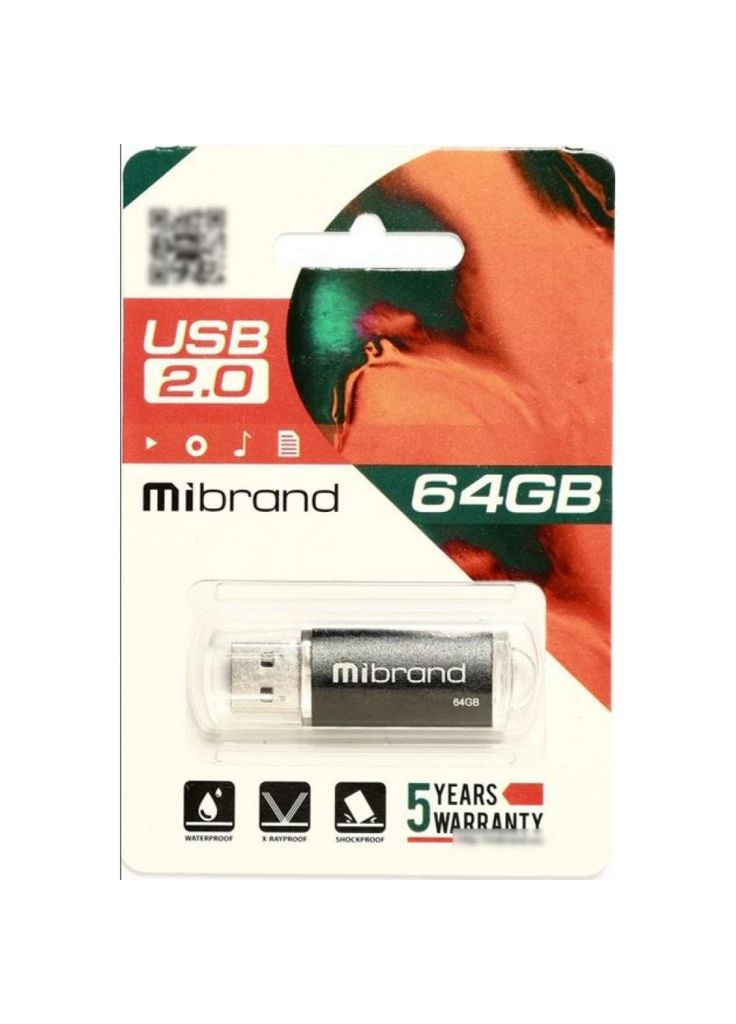 USB флеш накопичувач (MI2.0/CU64P1B) Mibrand 64gb cougar black usb 2.0 (268141376)