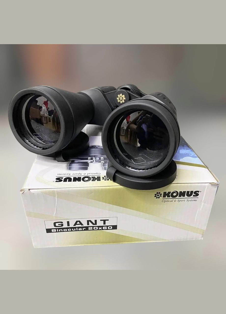 Бінокль GIANT 20x60, Чорний, чохол, нашийний ремінь, захисні кришки на об'єктиви та окуляри Konus (338625271)
