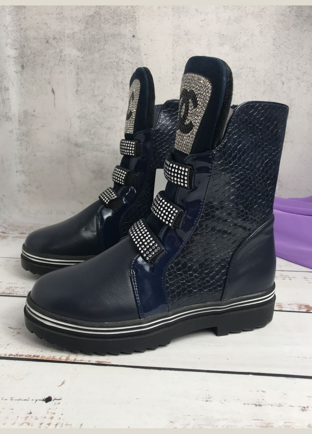 Чоботи демісезонні дитячі для дівчинки Y.Top Темно-синій (887) Y Top (347236086)