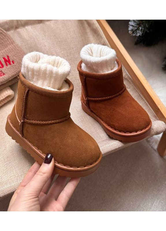 Цветные зимние угги детские змние fn эко-нубук коричневые No Brand