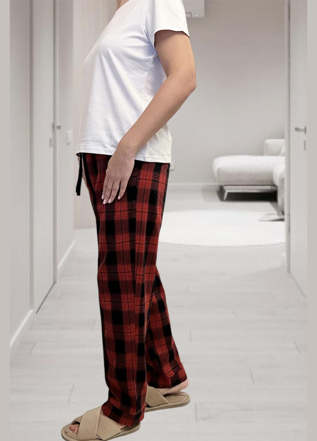 Темно-червона всесезон жіночі штани з фланелі "глен" клітина Cosy