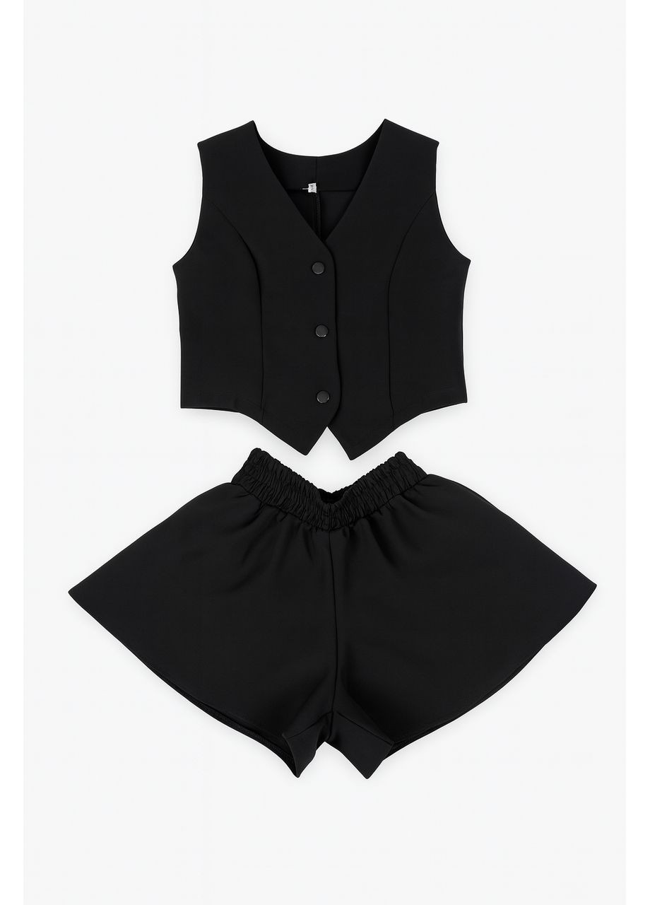 Черный демисезонный детский комплект жилетка+ юбка Bambino