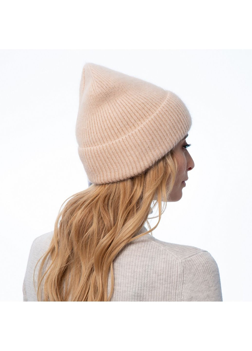Шапка бини женская ангора бежевая LORETTE LuckyLOOK 261-402 (322790325)