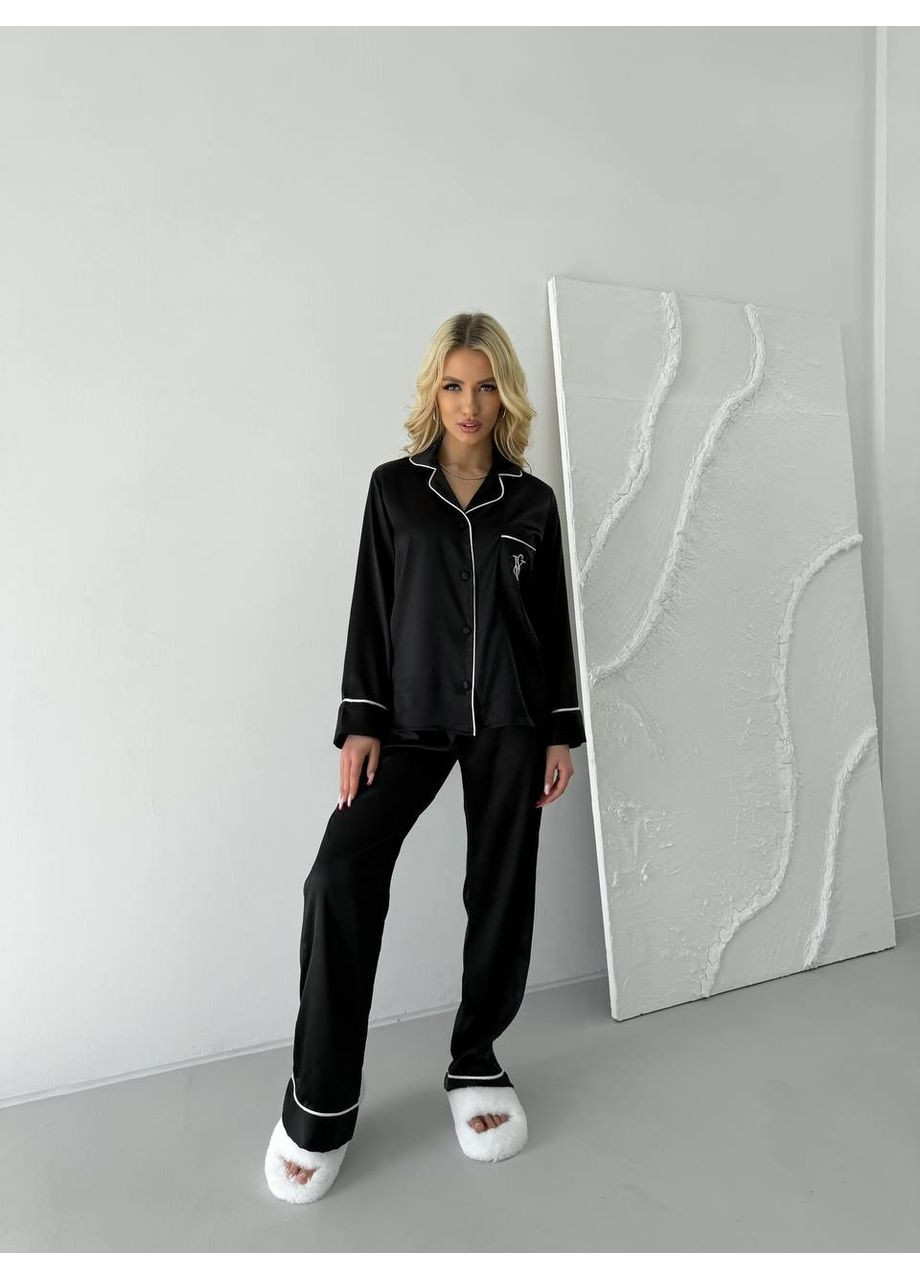 Черная пижама (рубашка, штаны), цвет черный Fashion