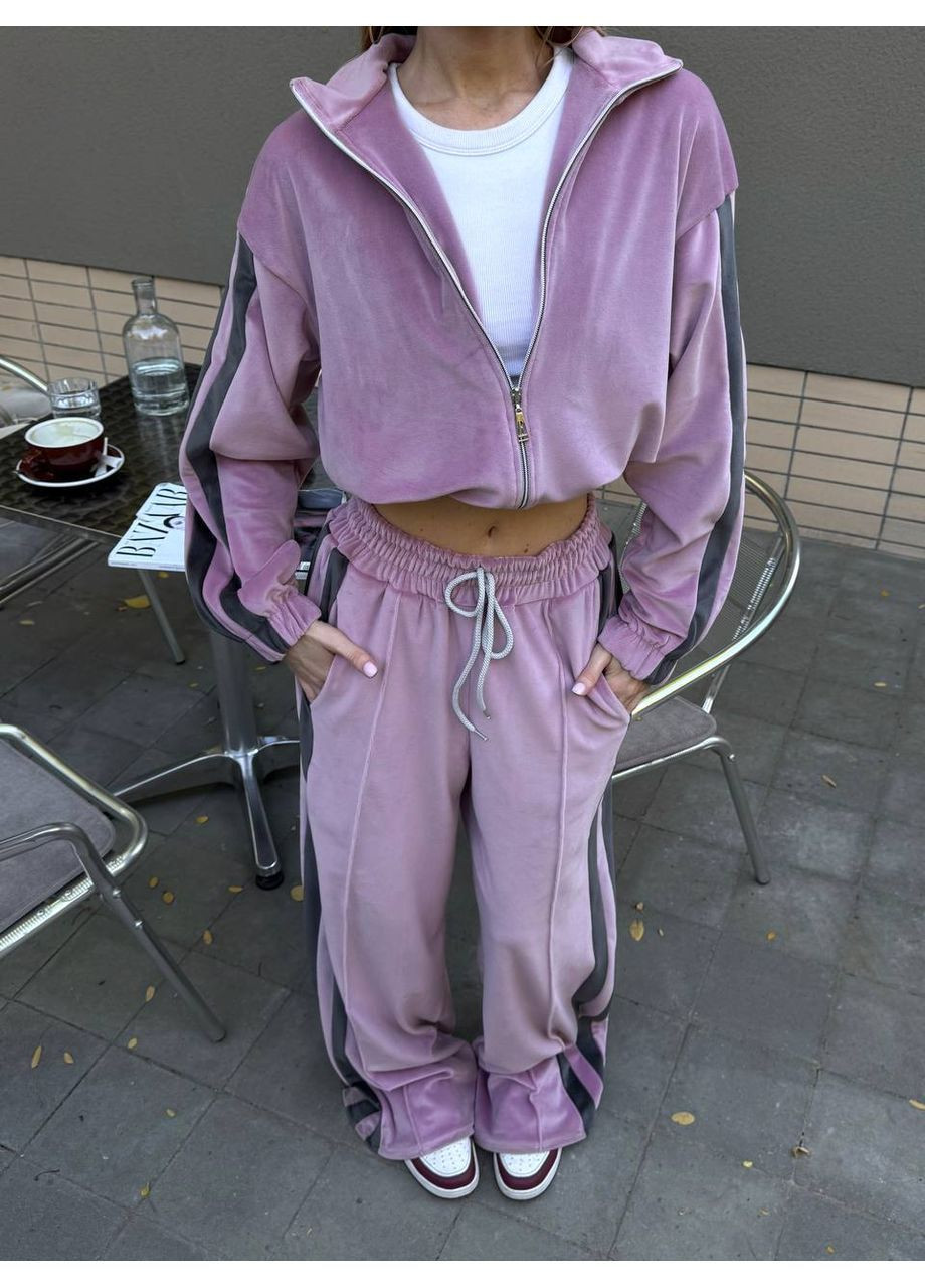 Трендовий костюм жіночий теплий оверсайз велюр плюш графіт No Brand (362411285)