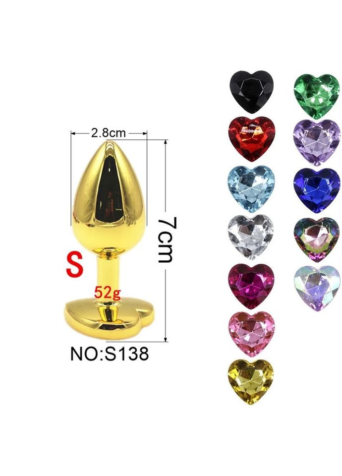 Анальный втулка золотая с красным камнем в форме сердца в чехле 2.8*7.5 см Металлическая No Brand (340914633)