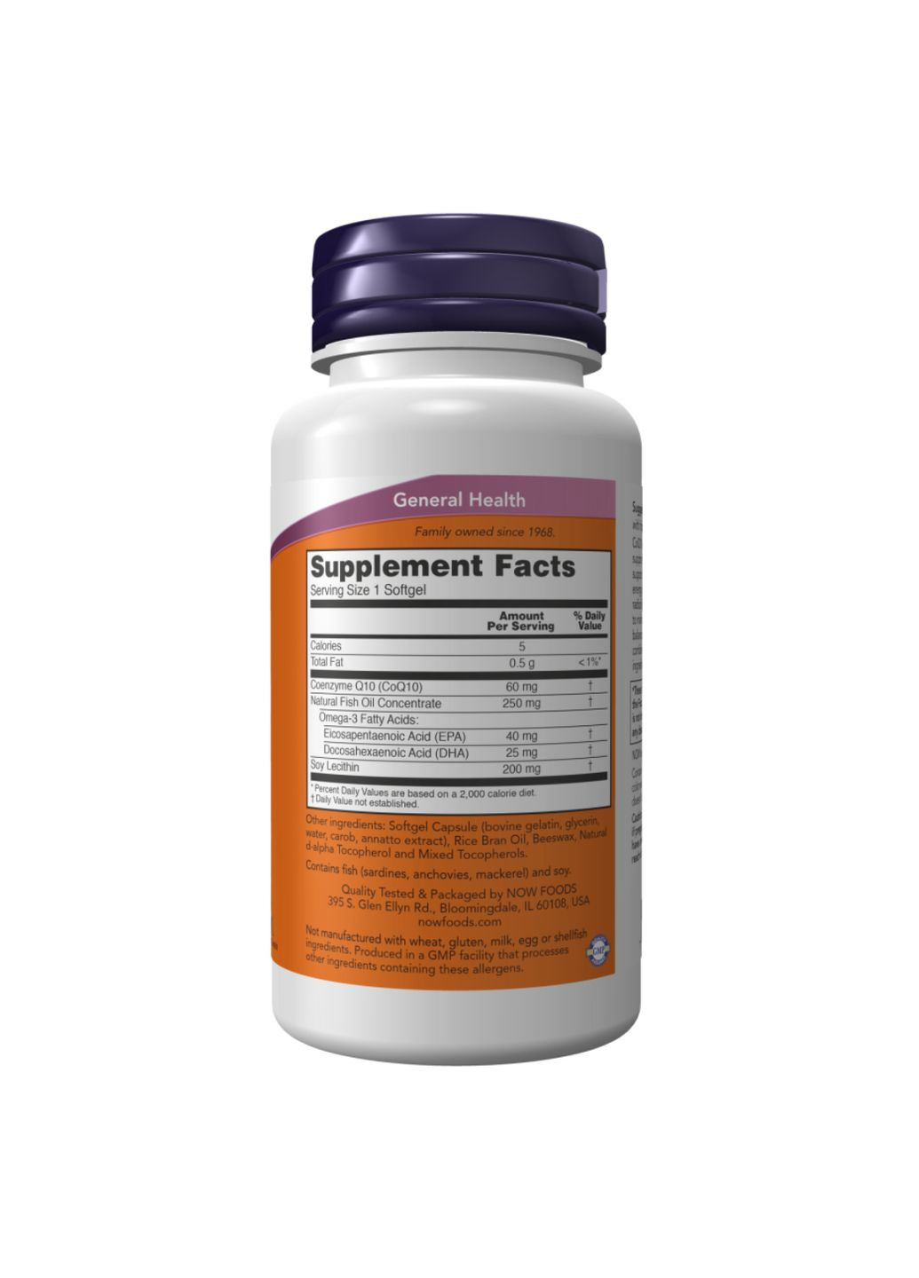 Коэнзим Q10 60мг с Омега-3 120 капсул поддержка сердца и сосудов здоровое сердце и иммунитет Now Foods (368988918)