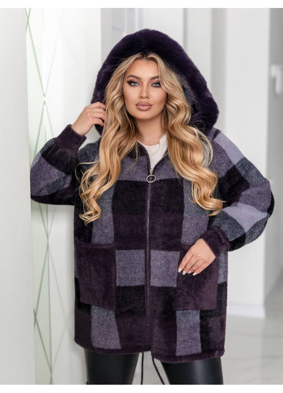 Женский теплый кардиган теплая кофта альпака принт клетка кофта с мехом No Brand (367185262)