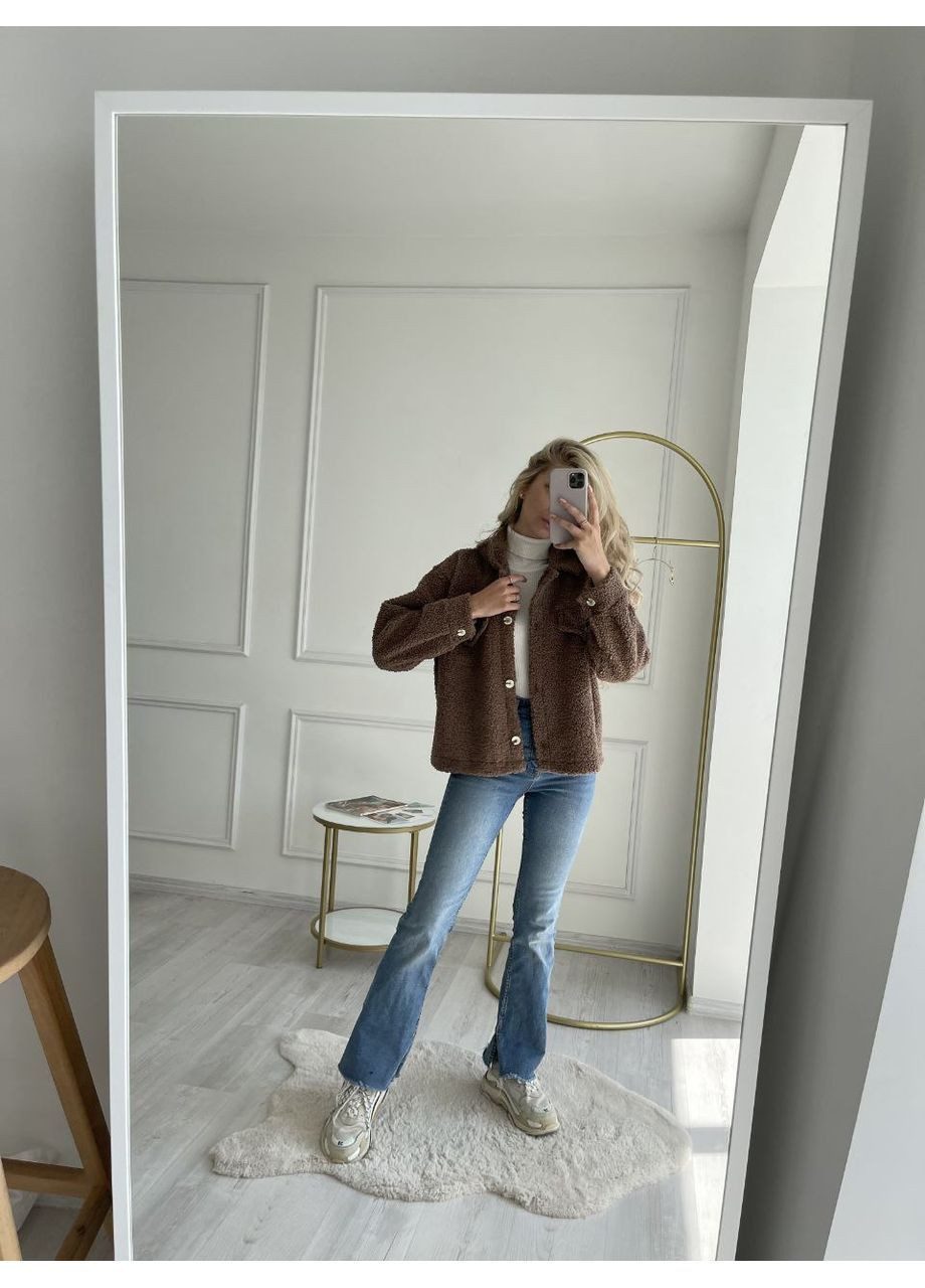 Коричневая демисезонная женская куртка-сорочка teдди No Brand