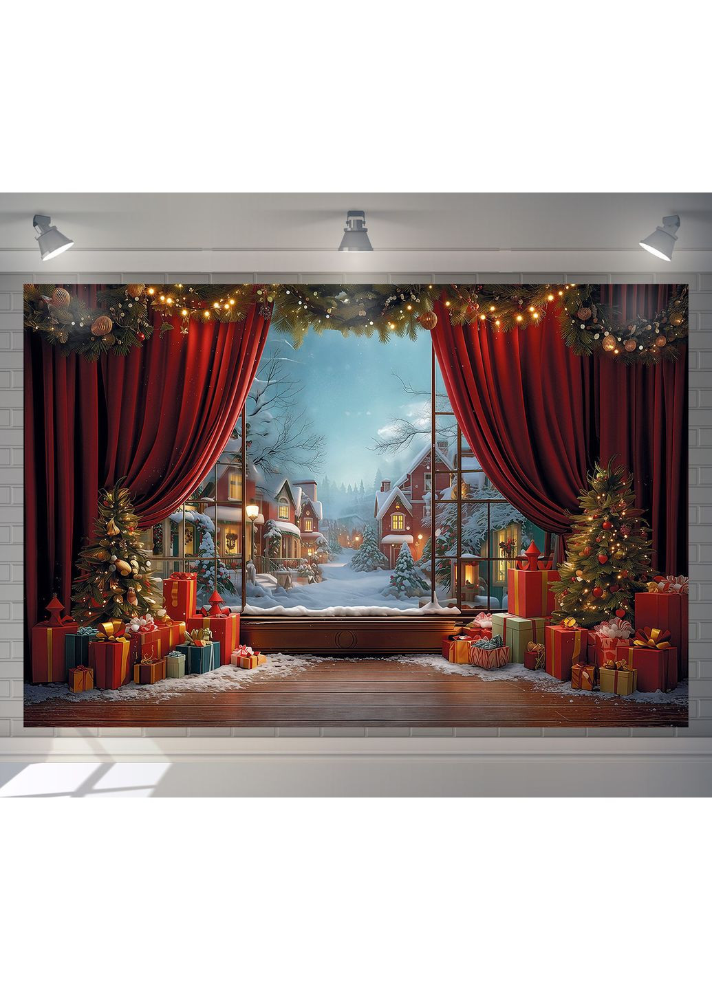 Фотозона Червона завіса, сцена і ялинка – №46556 Vinylpex (369929954)