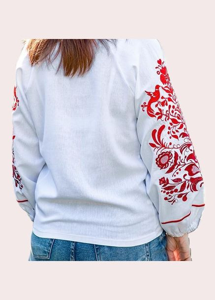 Белая женская вышиванка жар-птица лен белая с красным. Україна лен (314516836)