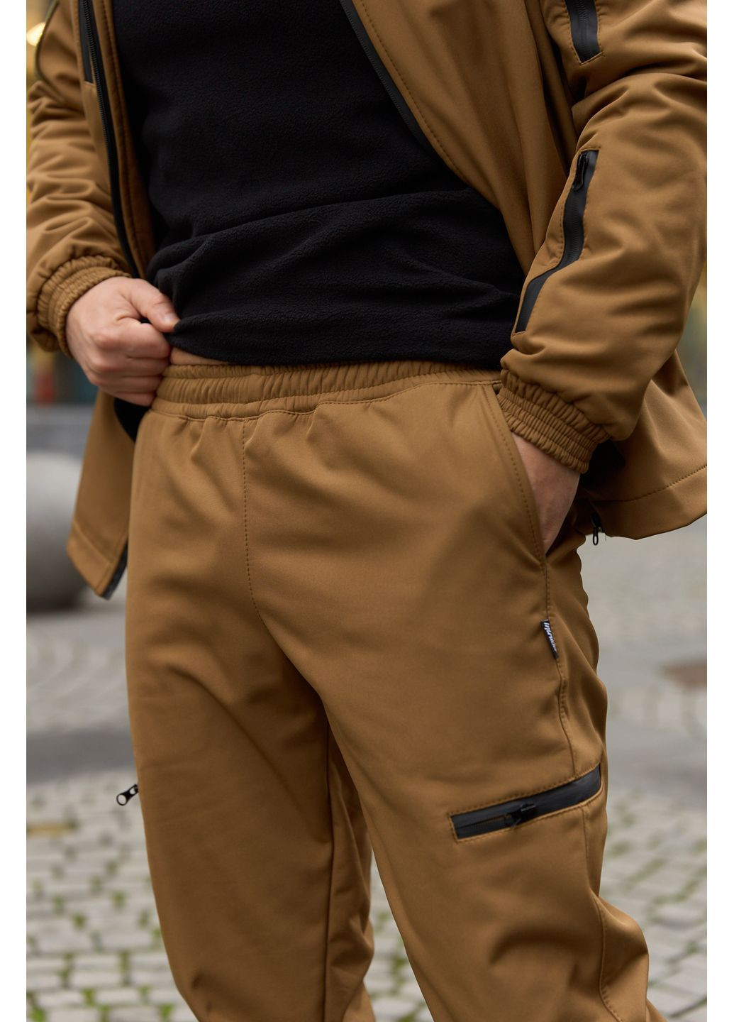 Теплый мужской костюм Soft Shell койот на флисе с шевроном Intruder Reef (366868551)