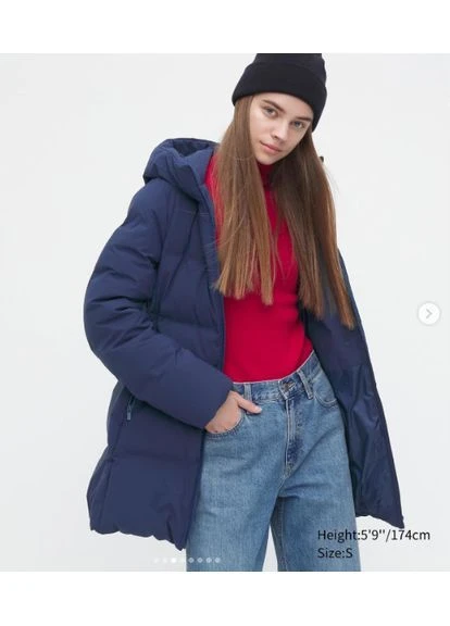 Синя безшовне пухове пальто куртка Uniqlo